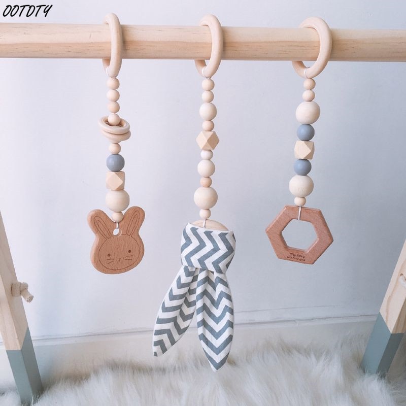 1 Set Nordic Cartoon Baby Wooden Rabbit Ear Toys Pendant Baby Gym Fitness Rack Kit Toddler Infant Room Ornament Decorations